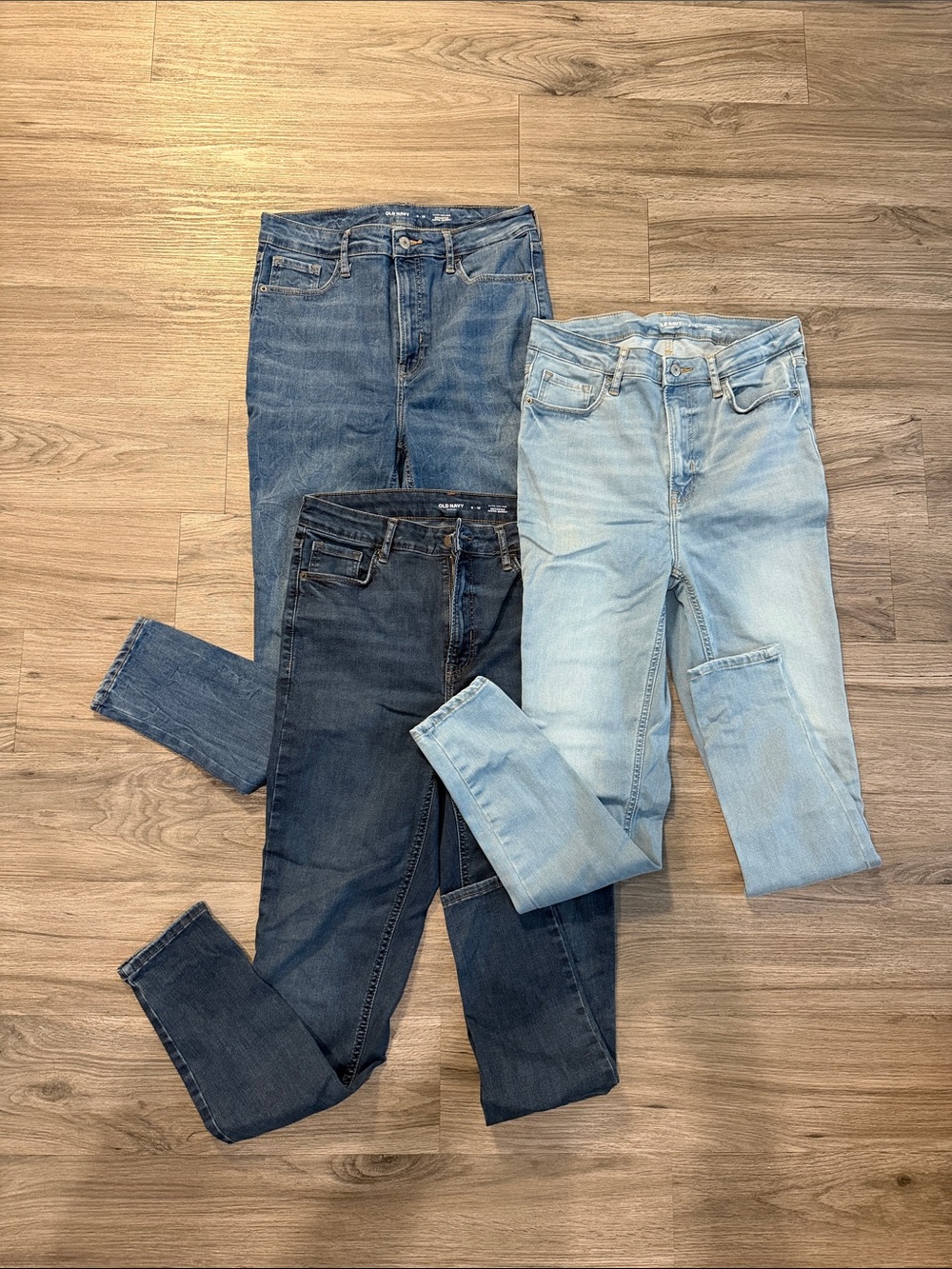 Old Navy Women’s Skinny Jeans Trio — Light Wash, Medium Wash, Dark Wash